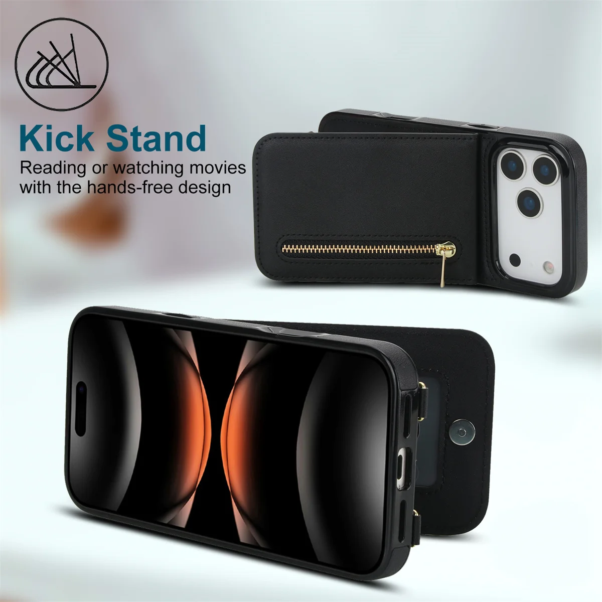 Étui de téléphone en cuir avec - Leather Wallet Card Holder Phone Cover avis et prix