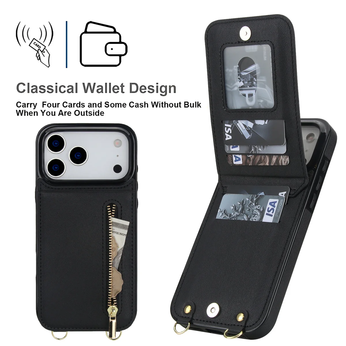 Étui de téléphone en cuir avec - Leather Wallet Card Holder Phone Cover avis et prix